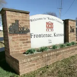 Welcome sign in Frontenac, Kansas, reading 